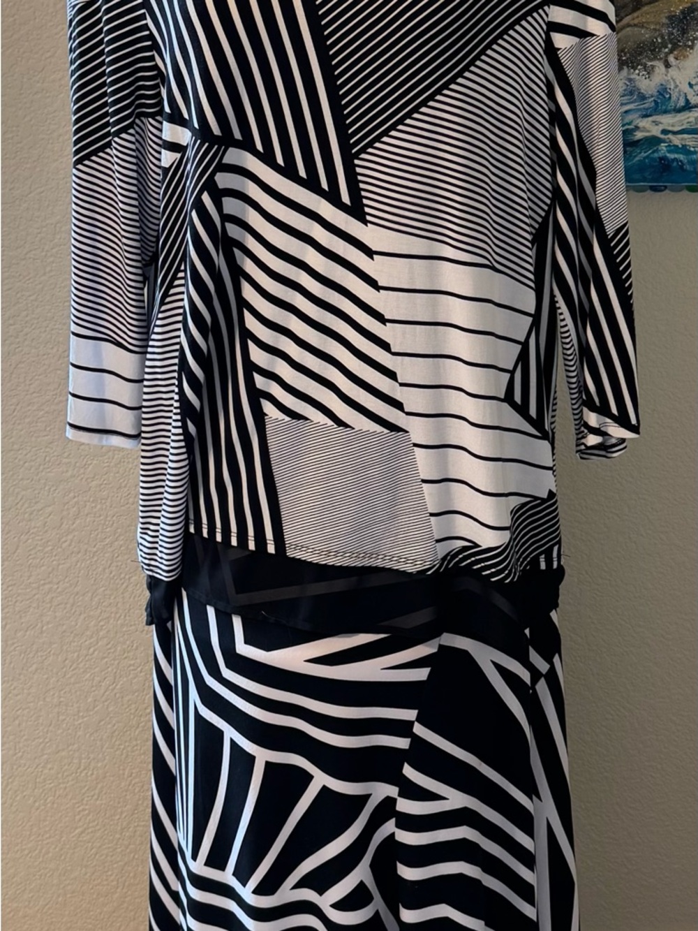 Chico's Black and White Geometric Stripe Blouse